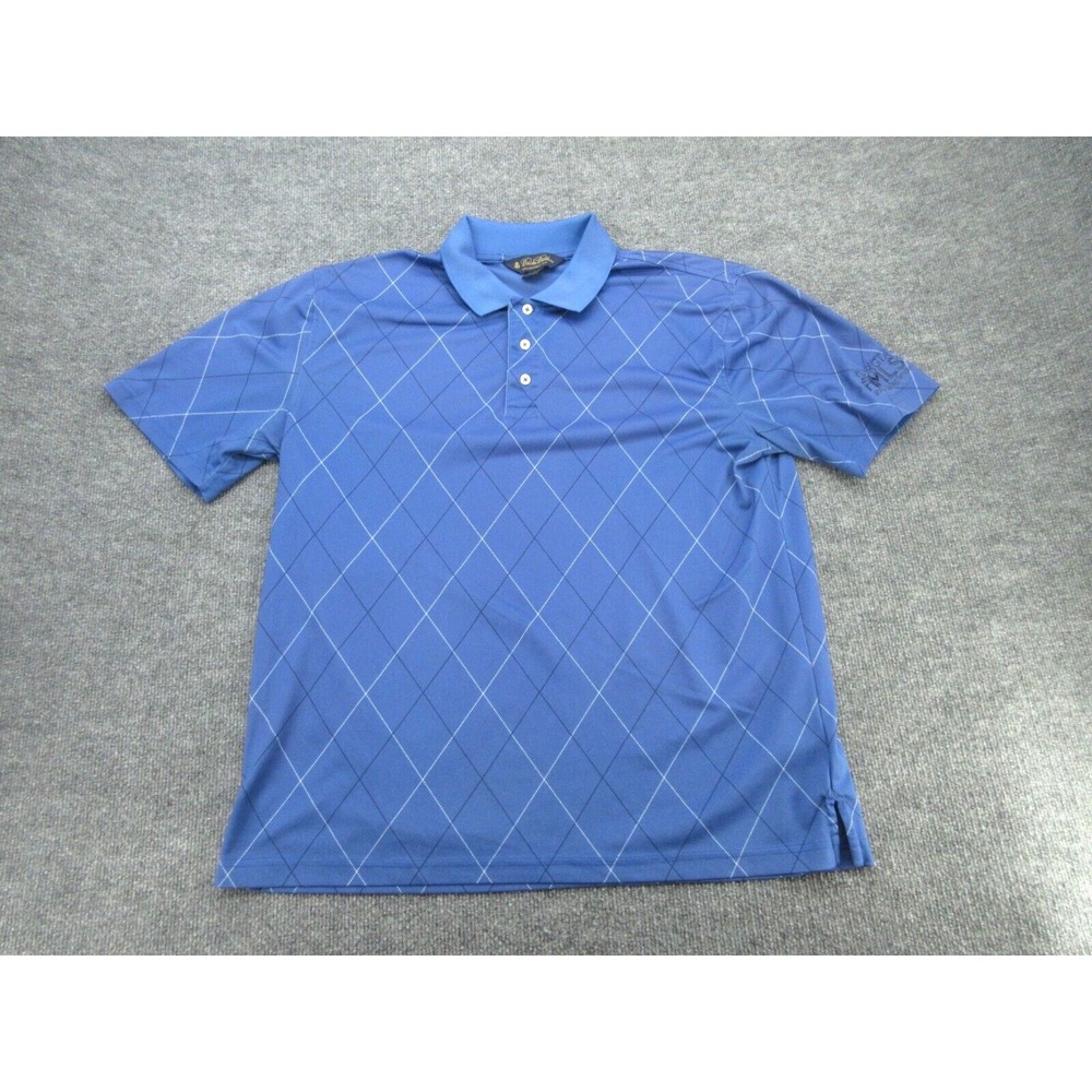 Brooks Brothers Mens Polo Regular Blue Diamond Grid Performance Stretch Large